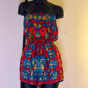 Women’s Small Ace Fashion Floral Strapless Romper With Pockets